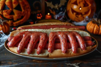 Hot-dogs festifs façon doigts coupés pour égayer votre Halloween en famille