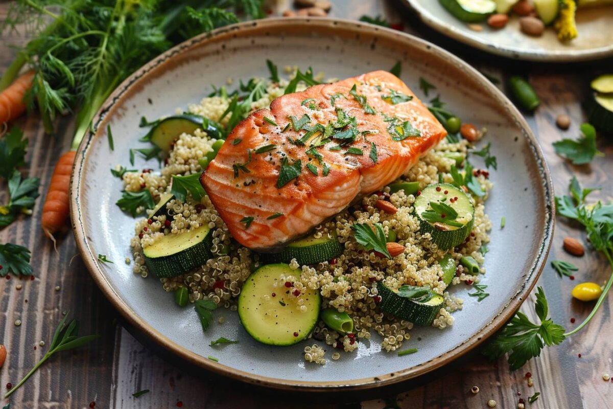 Les bienfaits et plaisirs d’une poêlée de quinoa au saumon et courgettes pour votre repas